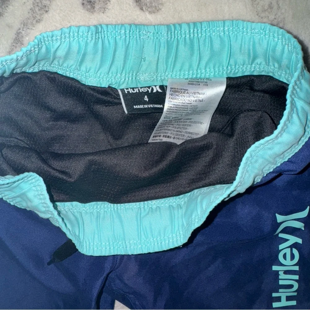 Hurley Swim Shorts Youth 4 Lined Draw String‎ Teal Min Blue Beach